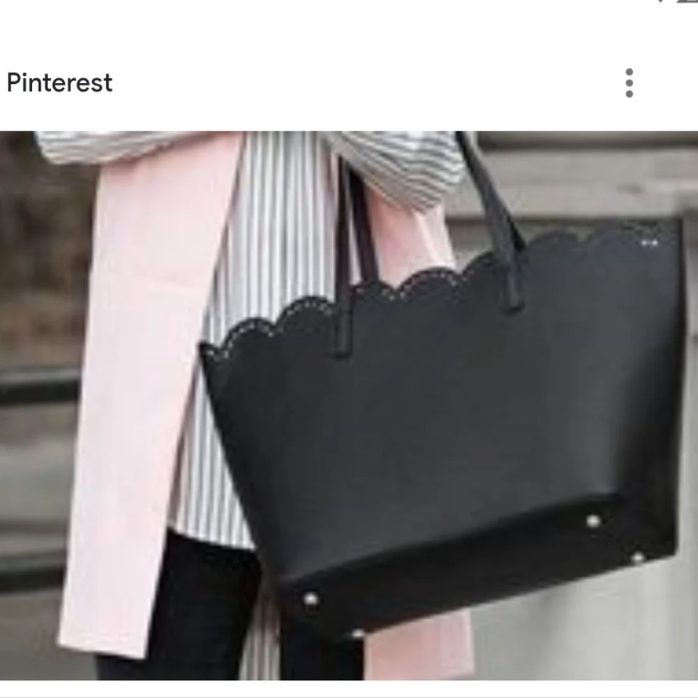 Large Black Over The Shoulder Tote Bag With Scalloped Edging - Picture 9 of 9